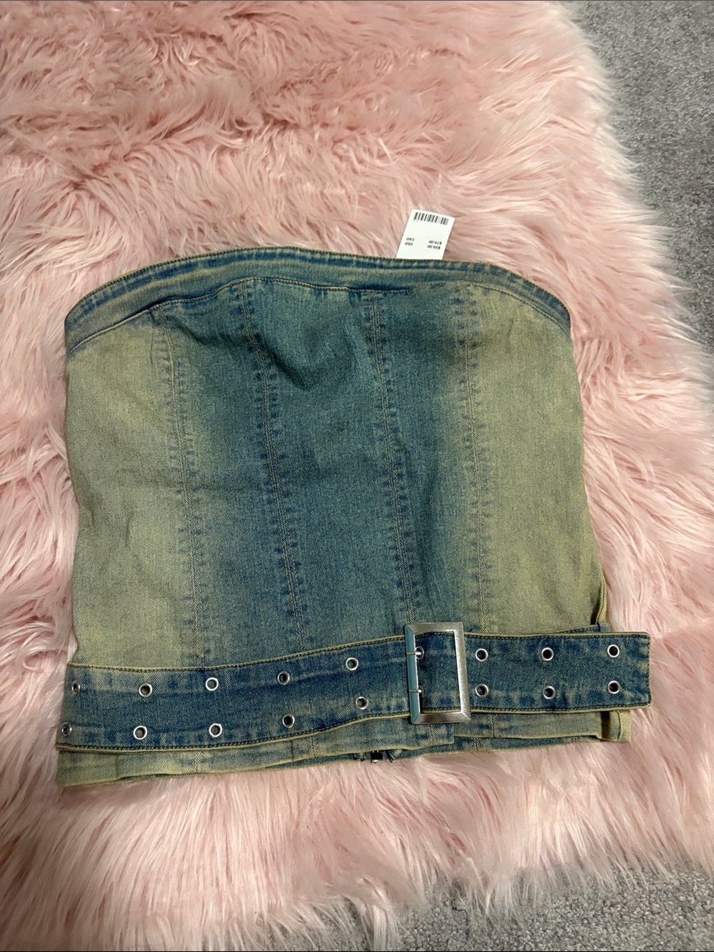 Urban Outfitters Light Blue Denim Strapless Zip Crop Top